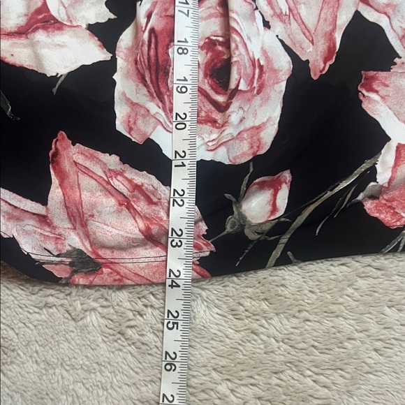 Karl Lagerfeld Black and Pink Rose Stretch Blouse with Bow and Zipper sz est L - Picture 7 of 10